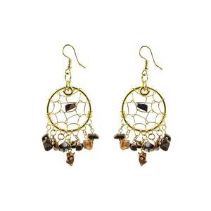 Canyon Sky Women's Gold Toned Tiger Eye Dream Catcher Earrings